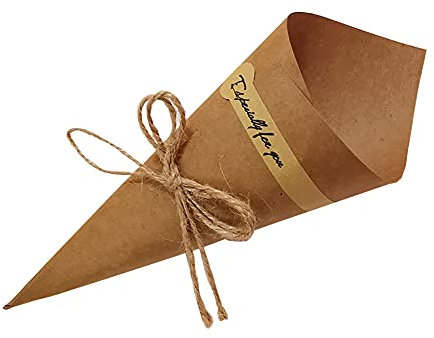 JIHUOO 50 Pcs Kraft Paper Cones Folding Flower Holder Bouquet Candy Gift Boxes DIY Wedding Confetti Cones 15 x 15cm cowhide