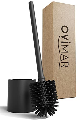 ovimar Toilettenbürste Skrova | Silikon Klobürste | freistehend | pulverbeschichteter Edelstahl | schwarz matt | mit modernem Klobürstenhalter | WC-Bürstenkopf wechselbar