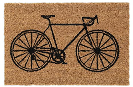 Relaxdays Fußmatte, aus Kokosfaser, Fahrrad-Motiv, innen & außen, Rutschfester Fußabtreter, 60 x 40 cm, Natur/schwarz