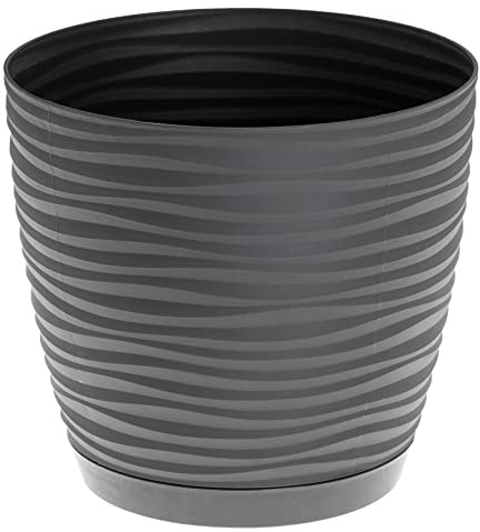 SPARKLE PLANTS Sahara Indoor Plant Pots – Modern Round Plastic Flower Pots with Drainage Hole & Saucer – 7 Sizes, 8 Colours for Succulents, Herbs, Flowers & Houseplants (27 cm, Anthracite)