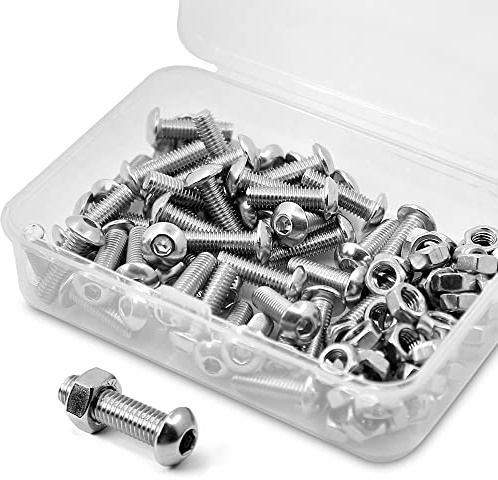 (50 Sätze) M5-0,8 x 10mm Innensechskantschrauben und Muttern Set 304 Edelstahl 18-8 Rundkopfschrauben