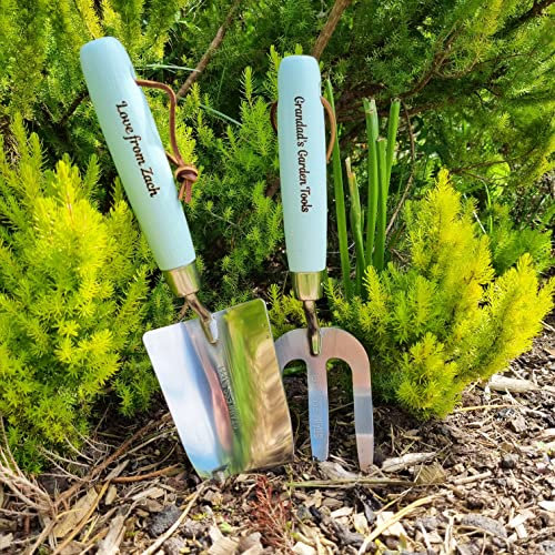 Personalised Mothers Tools Personalised Gift For Mum Engraved Gardening Gift Set Garden Trowel And Fork Mum Dad Gardener Gifts for Women (Jade Green Set)