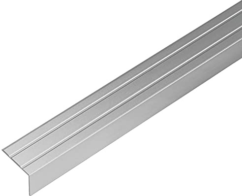 ufitec® Alu Winkelprofil 24x15 mm mit Rillen selbstklebend, Treppen Kanten & Stufen Winkel Schutzprofil (24 x 15 mm | 195 cm Länge, Silber)