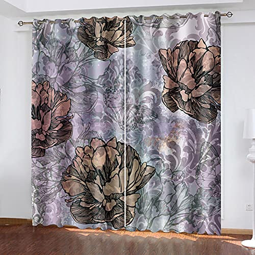 MTBDyyds Verdunkelungsvorhänge 3D Drucken 150X166Cm Bunt Blumen Pflanzen Verdunklungsvorhänge Kinderzimmer 2 Stück Vorhang Blickdicht Ösenschal Kindergardinen Junge Verdunklungsgardine