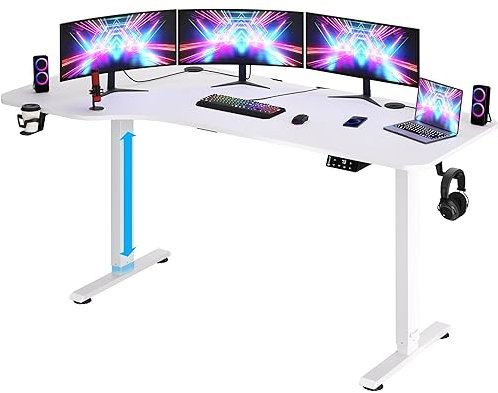 Casaria® Höhenverstellbarer Schreibtisch 160x75 cm elektrisch mit Kopfhörerhalter Tassenhalter Modern Stehschreibtisch Büro Gaming Computer Tisch Weiß