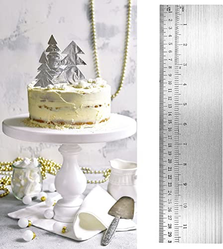 Prasacco 12 Inch Metal Cake Scraper Smoother with Scale, Stainless Steel Cake Smoother Tool for Icing Cream Edge Cake Decorating Comb Cake Leveler for Baking Cake Buttercream Kitchen Accessory