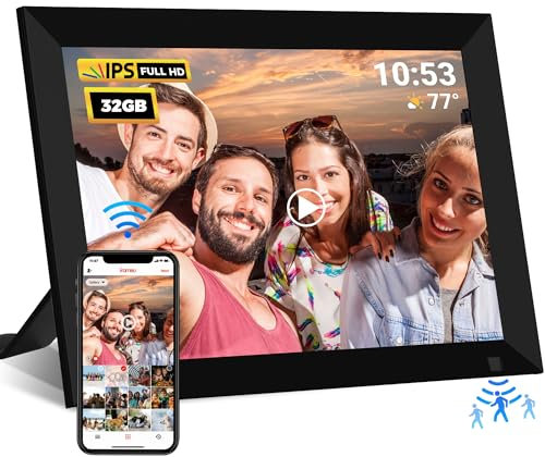 𝟯𝟮𝗚𝗕 WiFi Digital Photo Frame,10.1 Inch Digital Picture Frame,HD IPS LCD Touchscreen,Motion Sensor,Auto-Rotate,Quick and Easy Share Photos or Videos via The Frameo App,The Best Choice for Gifting