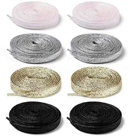 4 Pares de Cordones Planos Brillantes - Resistentes al Desgarro, de Poliéster - Para Zapatos de Mesa, Lona y Deportivos