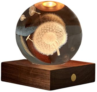 Gingko Amber Crystal Light – Dandelion | Elegant Rechargeable Ambient LED Lamp | Glass Dome, Warm Glow | Unique Gift, Bedside or Desk Mood Light