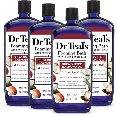 Dr Teal's Foaming Bath with Pure Epsom Salt, Shea Butter & Almond, 34 fl oz (Pack of 4)