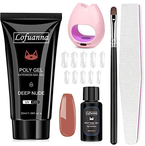 Lofuanna Kit de Extensión de Uñas de Gel,30ML Desnudo Profundo Poly Gel de Uñas con Lámpara de Uñas Solución de Deslizamiento Forma de Uñas Cepillo de Uñas,Diseño de Uñas para Principiantes