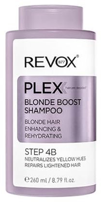 REVOX B77 - Plex Blonde Boost Shampoo Étape 4B, 260 ml, Violet Déjaunisseur pour Cheveux Blonds, Neutralise Tons Jaunes, Nettoyage Doux, Renforce et Hydrate Cheveux Teints, Facilite le Coiffage
