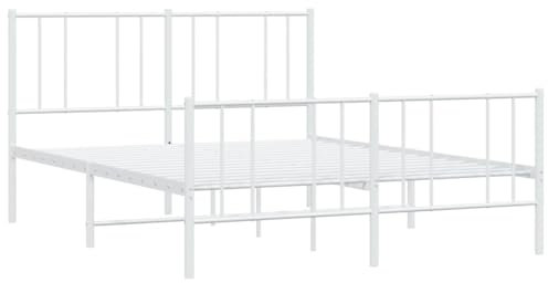 vidaXL Bettgestell, Bettrahmen mit Kopfteil Fußteil, Metallbett Bett mit Lattenrost, Doppelbett Gästebett Schlafzimmer, Metall Weiß 160x200cm