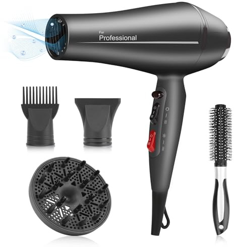 Faszin Asciugacapelli Professionali Ionico, Phon Capelli Ioni con Diffusore, Fono Capelli Professionale potente, Tecnologia Triple-L plus resistente hair dryer