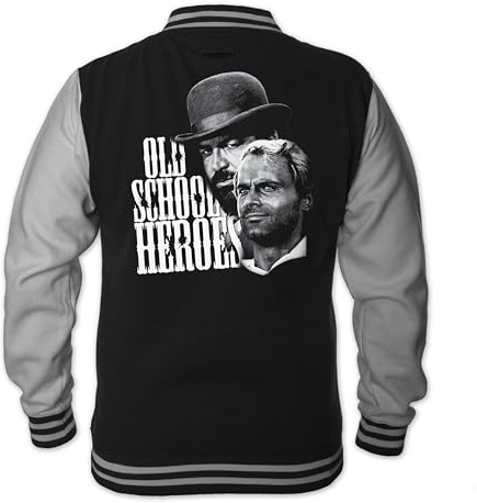 Terence Hill Herren Old School Heroes College Jacke Bud Spencer (schwarz) (TRC-COLLEGE-OLDSCHOOLH-B, DE/NL/SE/PL, Alphanumerisch, L, Regular, Regular)