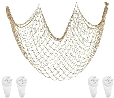 Yuqilin 200×100 CM Fischernetz Deko, Wand Deko im Mittelmeerstil, Baumwollseil Fotowand, für Room Decoration, Photography Hintergrundwand, für Party Home Wohnzimmer Schlafzimmer Dekoration(Hellbraun)