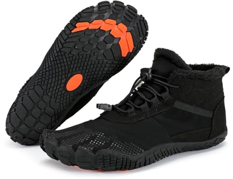 SECHRITE Barefoot Shoes Mens Womens Zero Drop Boots Minimalist Winter Trail Running Shoes Five Fingers Sneakers Wide Toe Box Hike Workout Footwear Parkour Athletic Hiking Jogging Trekking Black 45