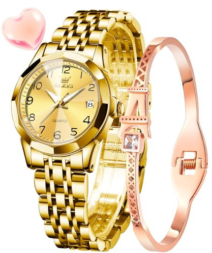 OLEVS Damenuhren Silber Leicht Ablesbare Ziffern Diamant Uhren Damen Japan Analog Quartz Wasserdicht Leuchtend Datum Armbanduhr Geschenk Set