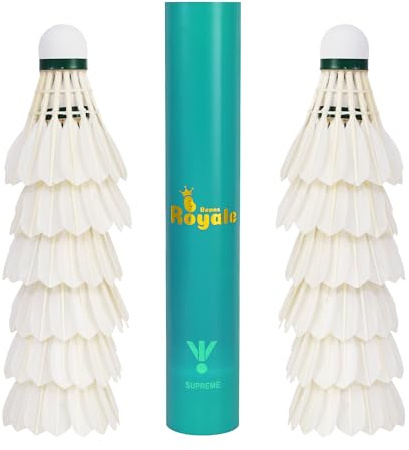 Badminton Shuttlecocks 12-Pack (All Round Feather) Real Fine Feather With Great Durability Stability and Balance,Suitable for Professional Training Or Family Leisure Sports (Goose Feather)
