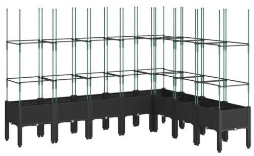 vidaXL Pflanzkübel mit Rankgitter, Blumenkübel mit Rattan-Optik, Blumenkasten für Terrasse Garten, Gartenspalier Pflanzkasten, Schwarz PP