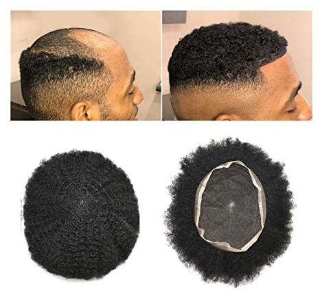 Parrucchino da uomo Parrucchino for capelli ricci afro da 6 mm for uomini neri Sistema di sostituzione dei capelli umani indiani ricci crespi da 6 pollici con densità del 120% con base completamente i