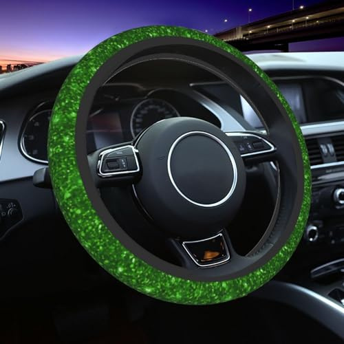 Lenkradbezug mit grünem Glitzer, universell, 15 Zoll, fortschrittlich, rutschfest, elastisch, atmungsaktiv, Auto-Lenkrad-Zubehör