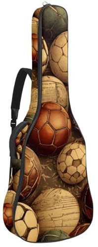 Gitarrentasche, 104 cm, doppelter verstellbarer Schultergurt, Akustikgitarre, Gigbag, Vintage, alte Fußbälle, Gitarrenkoffer, wasserdicht, Oxford-Stoff, dicker Schwamm, Vintage-Fußbälle, 42.9x16.9x4.7