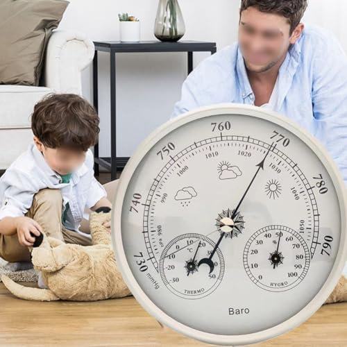 Analoges Barometer mit Thermometer-Hygrometer, 3-in-1-Wetterstation für Innen- und Außenbereich, Aluminiumrahmen, Durchmesser 130 mm