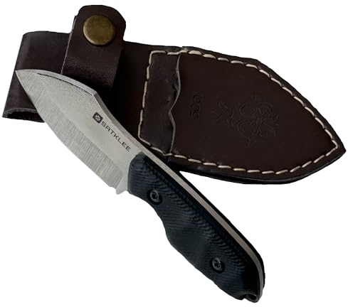 Generisch SATKLEE 5001 Jagd- und Outdoor Messer – 7 cm Klinge aus 1.4116 Edelstahl – Full Tang Camping Survival Messer mit Kunststoffgriff & Lederscheide – Kompakt & Scharf