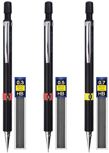 3 Stück Druckbleistifte 0,3 0,5 0,7, Minenbleistift Set, Feinminenstift 0,3 0,5 0,7, Mechanische Bleistifte Mit 36 HB Minen Für Zeichnen, Schreiben