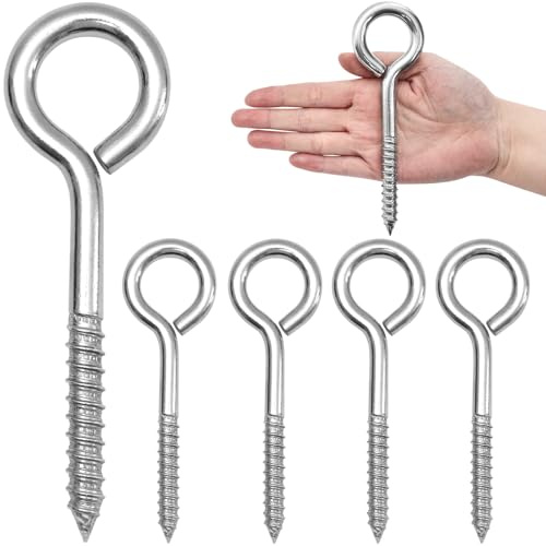 ACCZIO 4 Stück 6 Zoll Schraubaugen M10 304 Edelstahl-Augenmuttern, Hochfestigkeits-Schrauben, Augenhaken-Schrauben, Innenseitig & Außenseitig Verwendung (4, M10-6inch)