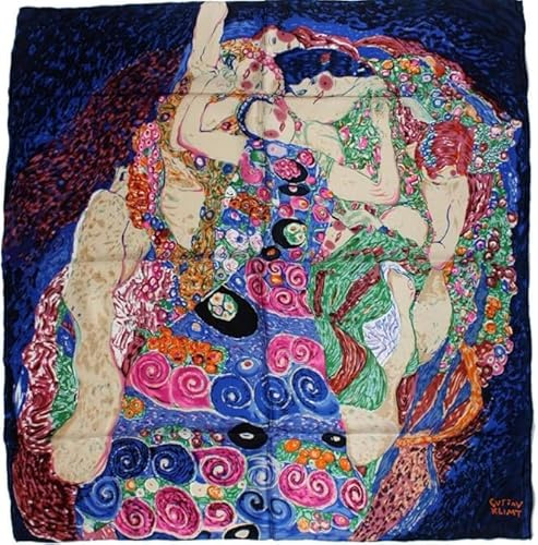 Avenella bezauberndes SEIDENTUCH Seidenschal Seidendruck nach Gustav Klimt DIE JUNGFRAU (blau) Schal Tuch 100% Seide Kunstdruck Jugendstil Malerei 85x85 cm