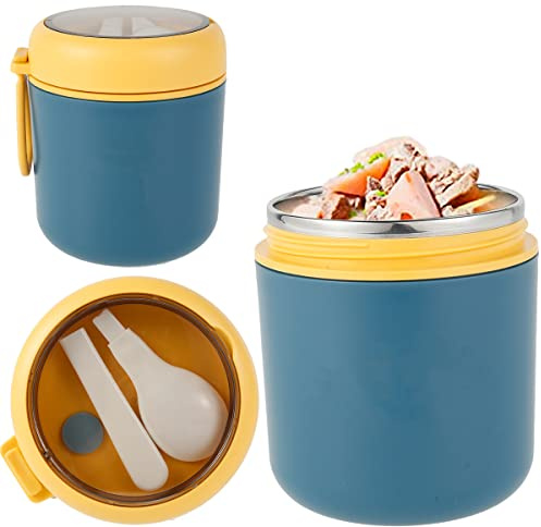Foppla Food Flask,Vacuum Insulated Food Container,304 Stainless Steel Thermal Wide Mouth Food Jar,Portable Meal Thermoses with Silicone Handle Foldable Spoon for School Office Work (navy 530ml)