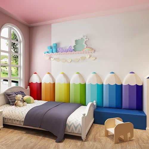 MUMUXIAO Lot de 7 panneaux muraux en forme de crayon 3D anti-collision - 25 x 50 cm - Autocollant - Protection de tête de lit rembourrée pour chambre d'enfant