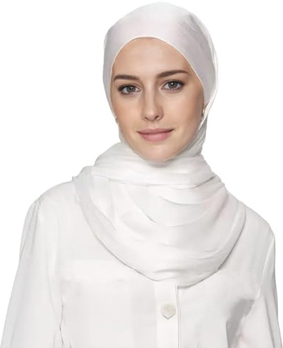 Lina & Lily Écharpe hijab en satin froissé de qualité supérieure pour femme musulmane, blanc, taille unique