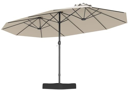 COSTWAY Sombrilla Grande Doble 470 x 280 cm, Parasol Terraza Exterior con Base, Sombrilla Rectangular con Manivela, 12 Varillas, Parasol Jardin Terraza Exterior (beige, 470 x 280 cm (con Base))