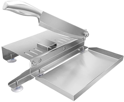 Meat Cutter, Stainless Steel Manual Meat Bone Cutter with Scale Non-Slip Handle Slicing Machine for Home with Suction Cup & Food Tray for Fish, Beef, Chicken, Ribs, Jerky, Vegetable, Deli Food