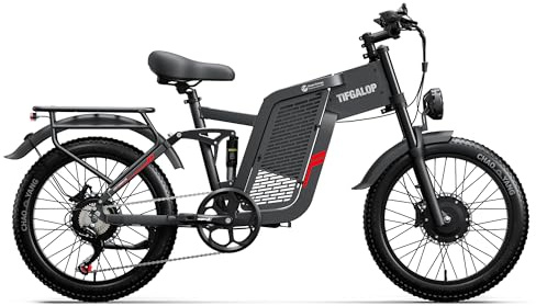 tifgalop Elektrofahrrad für Erwachsene, leistungsstarke Doppelmotoren, 52V-24Ah-Li-Ionen-Akku, 20-Zoll-Breitreifen, doppelte hydraulische Scheibenbremsen Vollfederung 7-Gang-Elektrofahrrad 250W 25KM/H
