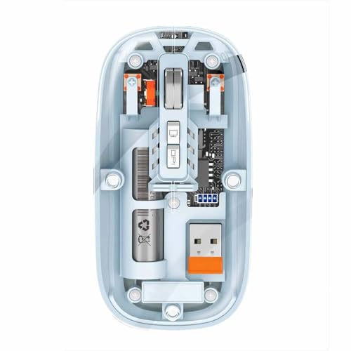 Combrite Transparent trådlös mus, Bluetooth + 2,4 GHz mus med dubbla lägen, USB-C uppladdningsbar, smal ultra bärbar design, justerbar DPI, smal och ultraportabel för bärbara datorer, datorer, Mac