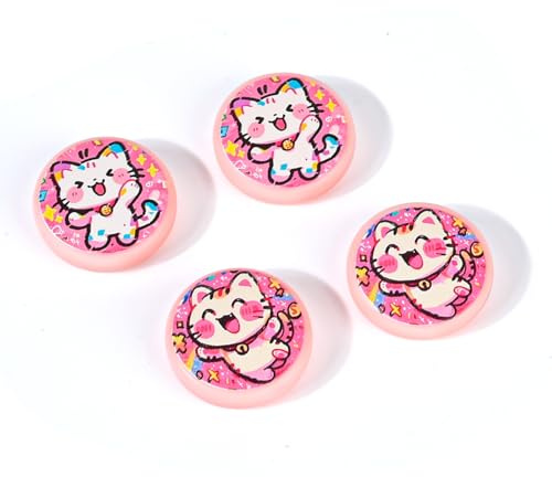 DLseego Thumb Grip Cap for Switch/OLED/Lite,4PCS Cute Cat Silicone Button Cover,Anti-Slip Cartoon Analog Joystick Protective Cap,Pink Cat