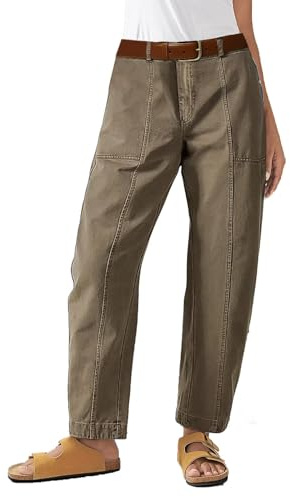 Flamingals Women’s Mid Waist Carrot Straight Leg Pants Casual Fashion Trendy Stitch Detail Crop Pants Light Khaki 2XL