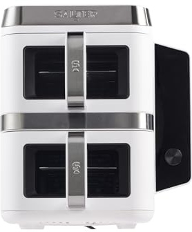 Salter VertiCook View Air Fryer - Vertical Double Drawers, Cook On 4 Levels, XL 9L Capacity - 2 x 4.5L Baskets, 2 Drawers & 2 Racks, Space Saving, 12 Functions, Sync & Match, PFAS-Free, 2400W, White