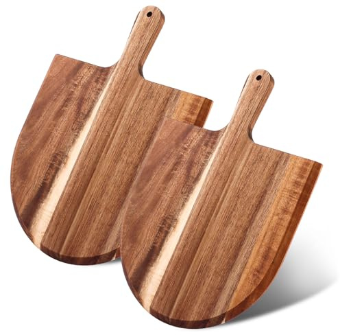 LDXDRU 2 Stück 40 cm Pizzabrett Akazienholz, Pizzaschieber Pizzateller Holz Pizza Teller Gross Schneidebrett mit Griff Hause Pizza-Plate für Pizza, Foccacia oder Brot 40x30x1.5cm