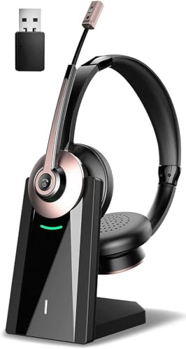 Earbay Wireless Headset - Bluetooth Headphones with Microphone Noise Canceling & Mute, Office Bluetooth Headset with USB Dongle/Charge Dock for PC Laptop Computer Cell Phone Work Meetings Call Teams