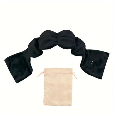 Sovmask för kvinnor, viktad ögonmask, avslappnande ögonskydd, 70 cm resesovmask med pärlor, sovmask vikt för djup avkoppling (svart)