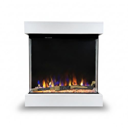 Tempo Style - Chimenea eléctrica Calliope blanca con marco de madera MDF efecto fuego real 750-1500 W