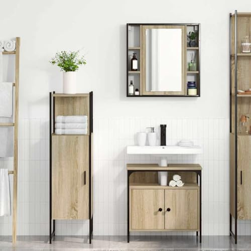 Frdhee Mobile Lavatoio Moderno, Set di mobili per il bagno 3 pcs Marrone 33 x 33 x 120.5 cm Mobiletti Bagno per Articoli Da Toilette, Vanity Area Di Lavaggio