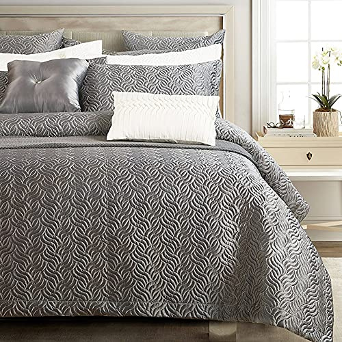 HWHHDQL Gestepptes Bettdecken-Set mit 2 Kissenbezügen, einfarbiges weiches Wendebettwäsche-Set, waschbare, Pflegeleichte Tagesdecke für Bettüberwurf(Grey,240x260cm)