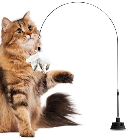 Générique Plumeau Interactif Automatique pour Chat – Fil d'acier ABS 100 Cm | À Plumes avec Clochette Jouet Indestructible pour | Accessoire À Ventouse pour Chasse Intérieure, Exercice Et Divert