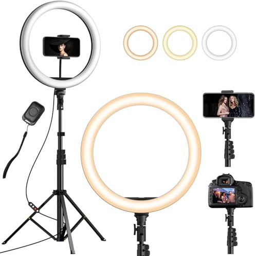 12 Inch Ring Light with Tripod Stand & Phone Holder – 64” Adjustable LED Selfie Light with Remote, 3 Lighting Modes & 10 Brightness Levels for YouTube, TikTok, Makeup & Live Streaming (10)